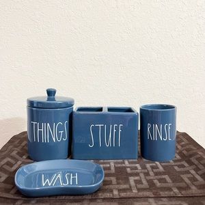 Like New Condition, Rae Dunn 4 piece Navy blue bathroom set